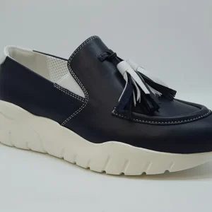 Marro Mocassino Accollato Con Nappine OV000137 Savana Blu Guantino Bianco